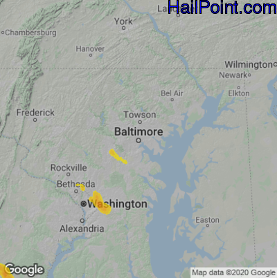 Hail Map for Baltimore, MD Region on July 29, 2021