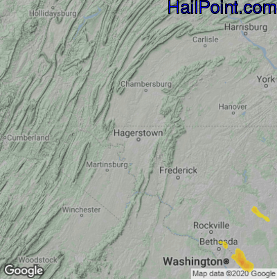 Hail Map for Hagerstown, MD Region on July 29, 2021 