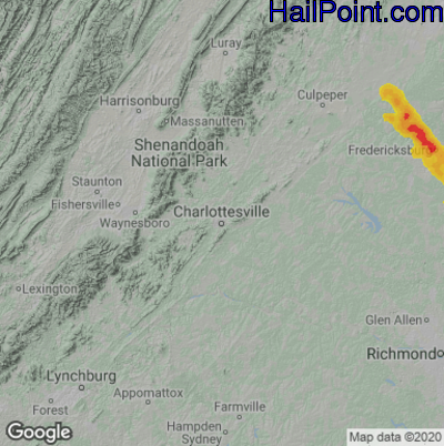 Hail Map for Charlotttesville, VA Region on July 29, 2021