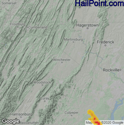 Hail Map for Winchester, VA Region on July 29, 2021 