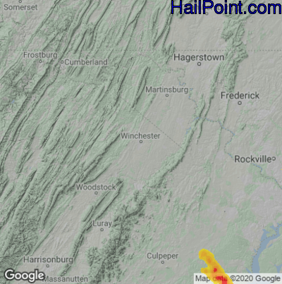 Hail Map for Winchester, VA Region on July 29, 2021