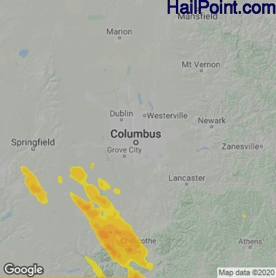 Hail Map for Columbus, OH Region on July 29, 2021