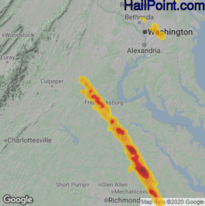 Hail Map for Fredericksburg, VA Region on July 29, 2021 