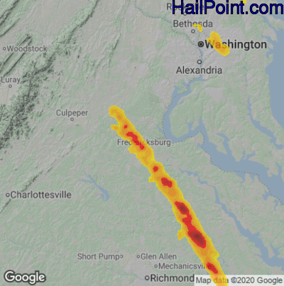 Hail Map for Fredericksburg, VA Region on July 29, 2021