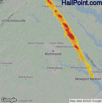 Hail Map for Richmond, VA Region on July 29, 2021