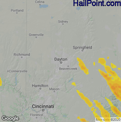 Hail Map for Dayton, OH Region on July 29, 2021