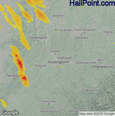 Hail Map for Asheland, KY Region on July 29, 2021