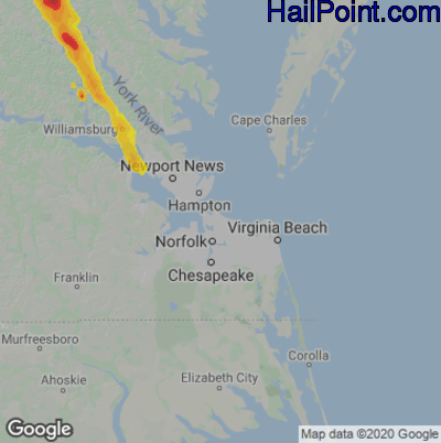 Hail Map for Norfolk, VA Region on July 29, 2021