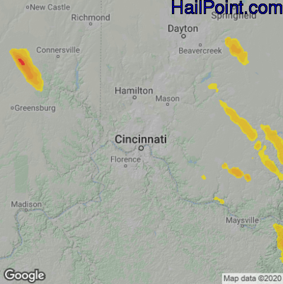 Hail Map for Cincinnati, OH Region on July 29, 2021