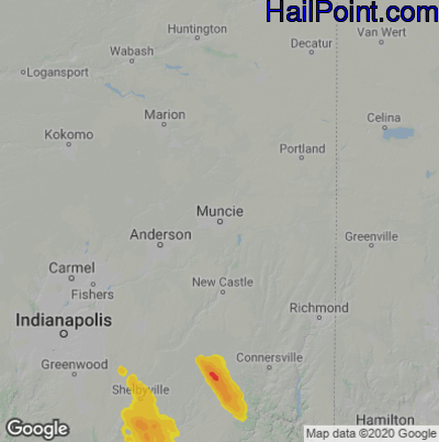 Hail Map for Muncie, IN Region on July 29, 2021