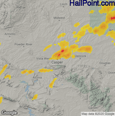 Hail Map for Casper, WY Region on July 29, 2021