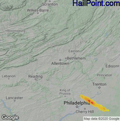 Hail Map for Allentown, PA Region on July 29, 2021 