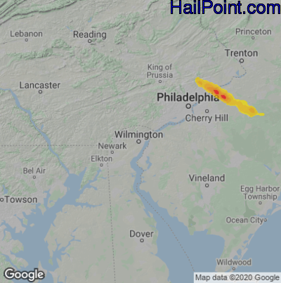 Hail Map for Wilmington, DE Region on July 29, 2021