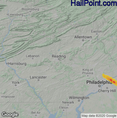 Hail Map for Reading, PA Region on July 29, 2021 