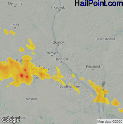 Hail Map for Hannibal, MO Region on July 29, 2021 