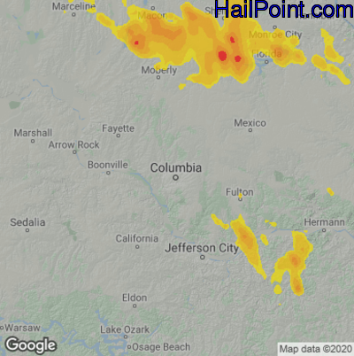 Hail Map for Columbia, MO Region on July 29, 2021