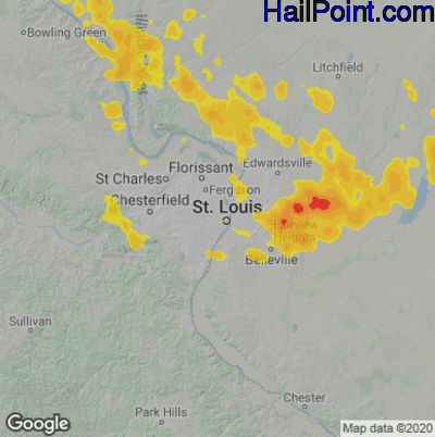 Hail Map for St. Louis, MO Region on July 30, 2021