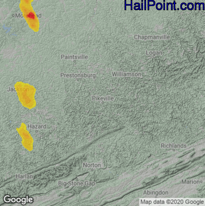 Hail Map for Pikeville, KY Region on July 30, 2021