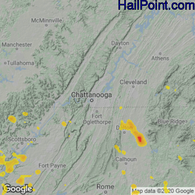 Hail Map for Chattanooga, TN Region on July 30, 2021 