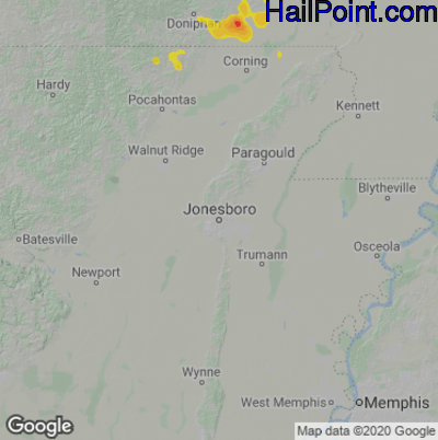 Hail Map for Jonesboro, AR Region on July 30, 2021