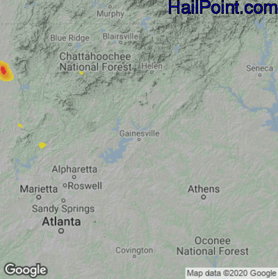 Hail Map for Gainsville, GA Region on July 30, 2021