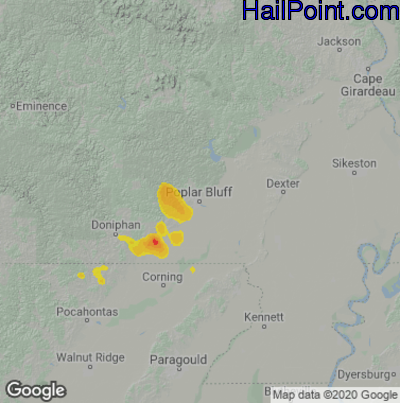 Hail Map for Poplar Bluff, MO Region on July 30, 2021 