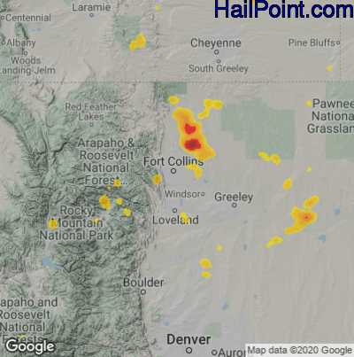 Hail Map for Fort Collins, CO Region on July 30, 2021
