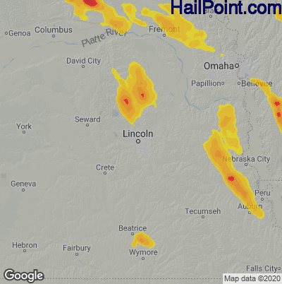 Hail Map for Lincoln, NE Region on July 30, 2021