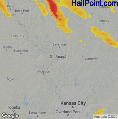 Hail Map for St. Joseph, MO Region on July 30, 2021 