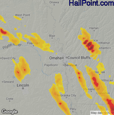 Hail Map for Omaha, NE Region on July 31, 2021 