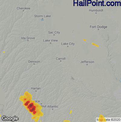 Hail Map for Carroll, IA Region on July 31, 2021