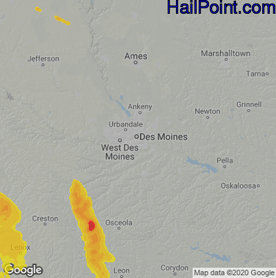 Hail Map for Des Moines, IA Region on July 31, 2021 