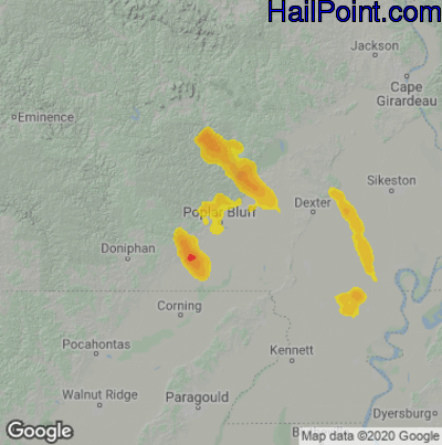 Hail Map for Poplar Bluff, MO Region on July 31, 2021