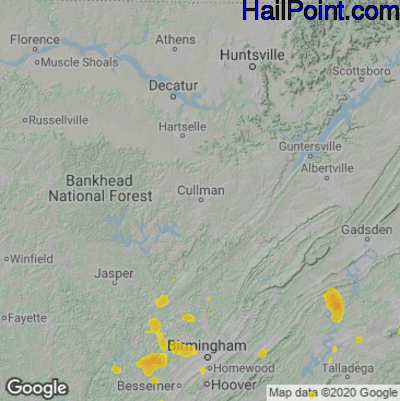 Hail Map for Cullman, AL Region on July 31, 2021
