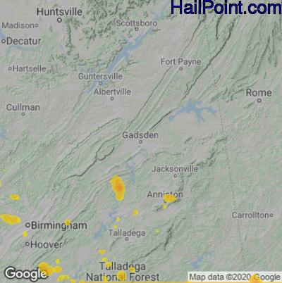 Hail Map for Gadsen, AL Region on July 31, 2021