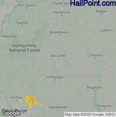Hail Map for McComb, MS Region on July 31, 2021