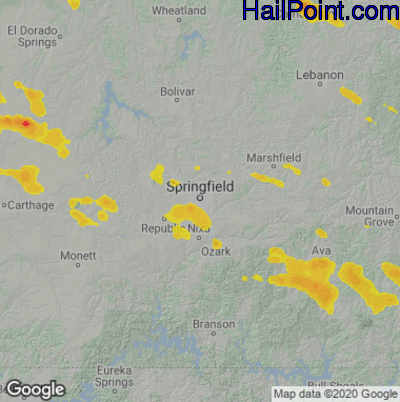 Hail Map for Springfield, MO Region on July 31, 2021