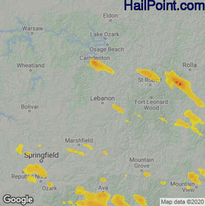 Hail Map for Lebanon, MO Region on July 31, 2021