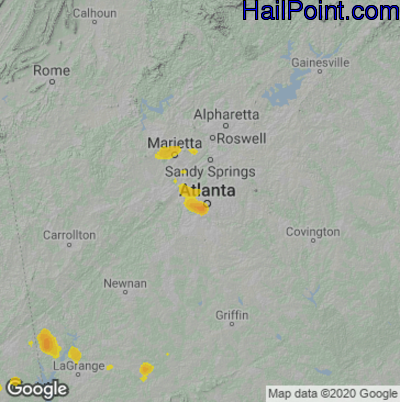 Hail Map for Atlanta, GA Region on July 31, 2021