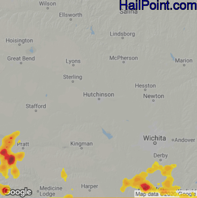 Hail Map for Hutchinson, KS Region on July 31, 2021