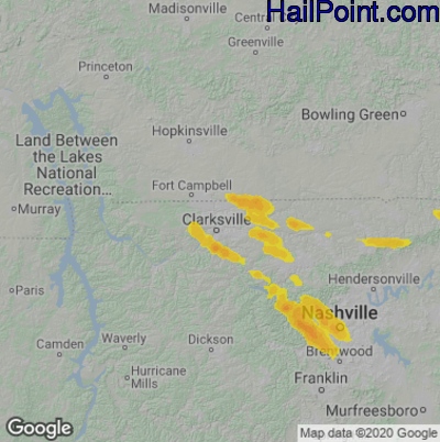 Hail Map for Clarksville, TN Region on August 1, 2021