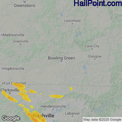 Hail Map for Bowling Green, KY Region on August 1, 2021