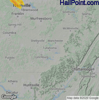 Hail Map for Tullahoma, TN Region on August 1, 2021 