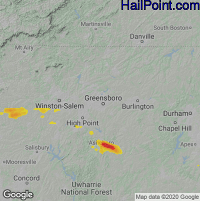 Hail Map for Greensboro, NC Region on August 1, 2021