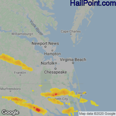 Hail Map for Norfolk, VA Region on August 1, 2021 