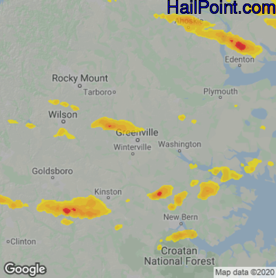 Hail Map for Greenville, NC Region on August 1, 2021