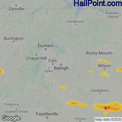 Hail Map for Raleigh, NC Region on August 1, 2021 