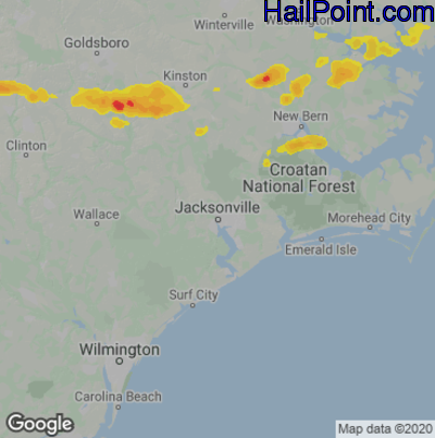 Hail Map for Jacksonville, NC Region on August 1, 2021
