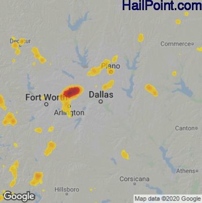 Hail Map for Dallas, TX Region on August 1, 2021 