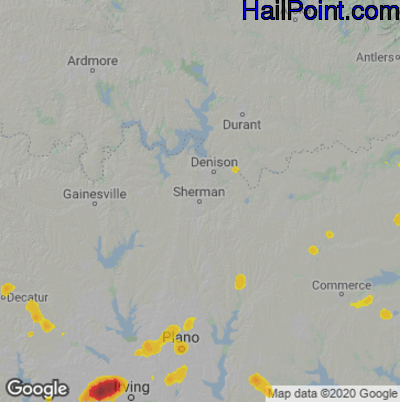 Hail Map for Sherman, TX Region on August 1, 2021